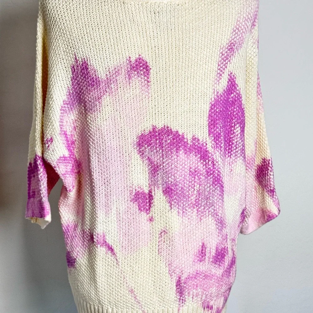 NWOT Chico’s linen cotton‎ blend knit Women's Purple/Cream Sweater size M 8-10